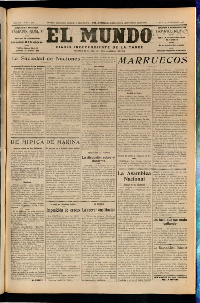 Miniatura de El Mundo del 27 de septiembre de 1926