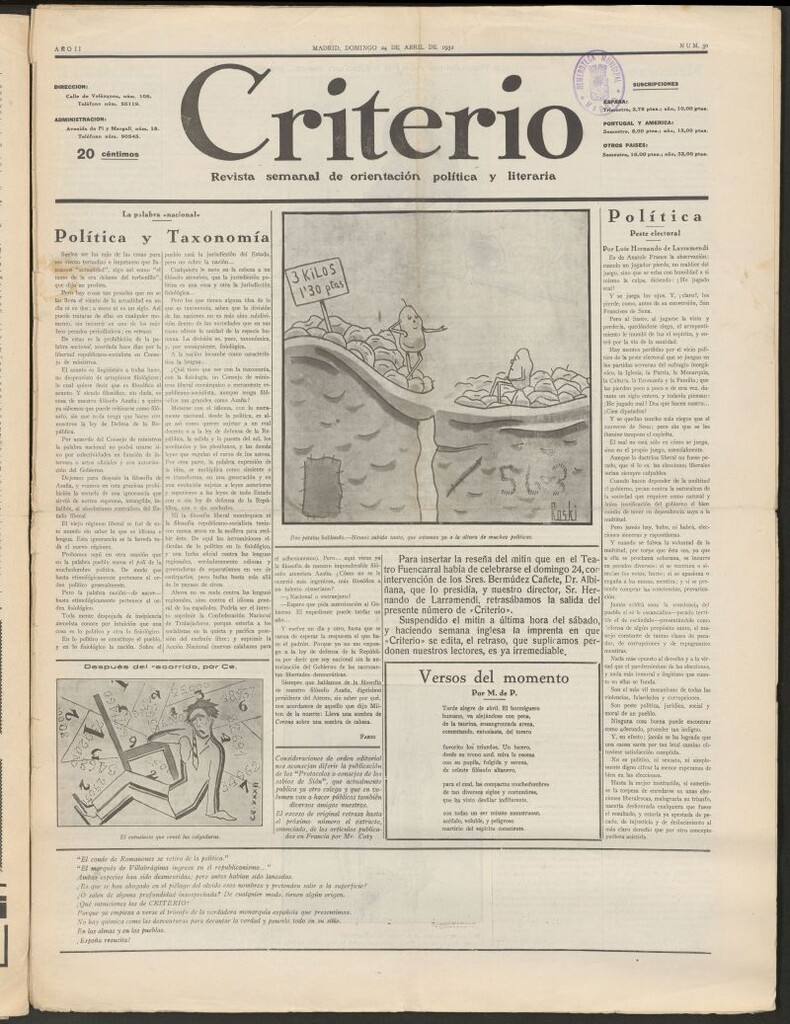 Miniatura de Criterio : revista semanal de orientación política y literaria del 24 de abril de 1932