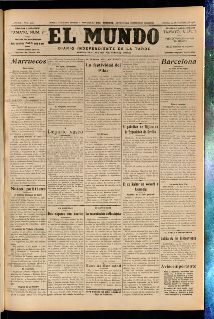 Miniatura de El Mundo del 14 de octubre de 1926