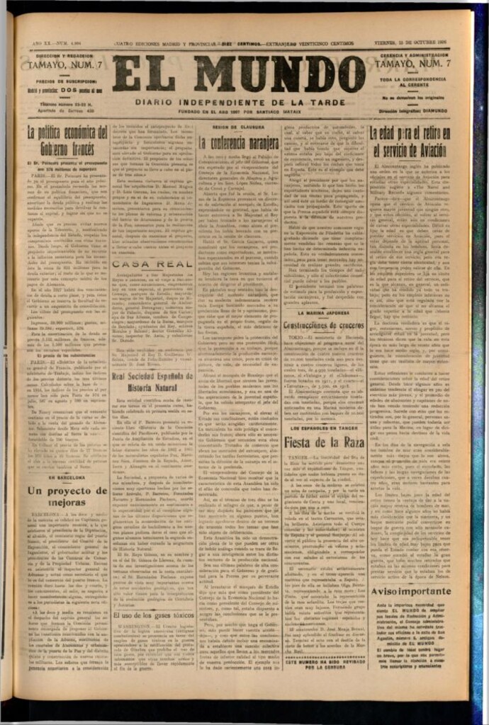 Miniatura de El Mundo del 15 de octubre de 1926
