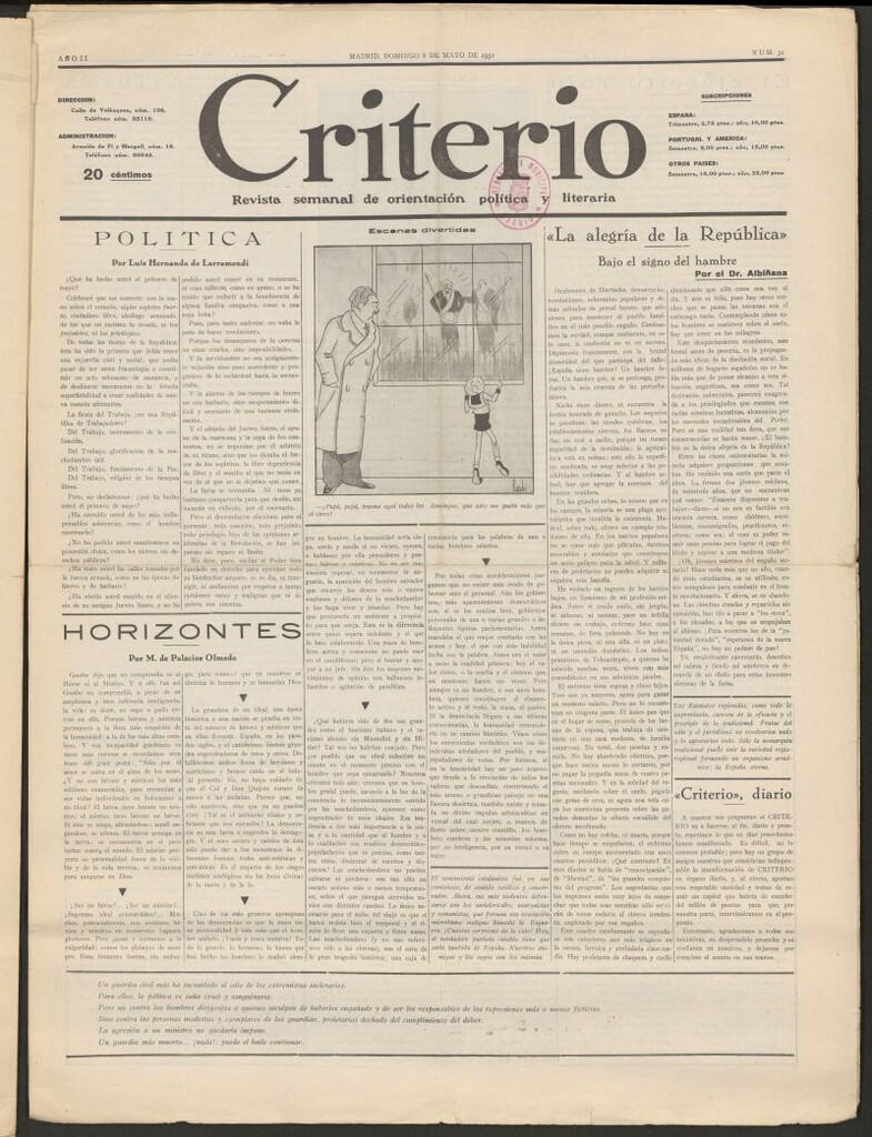 Miniatura de Criterio : revista semanal de orientación política y literaria del 8 de mayo de 1932
