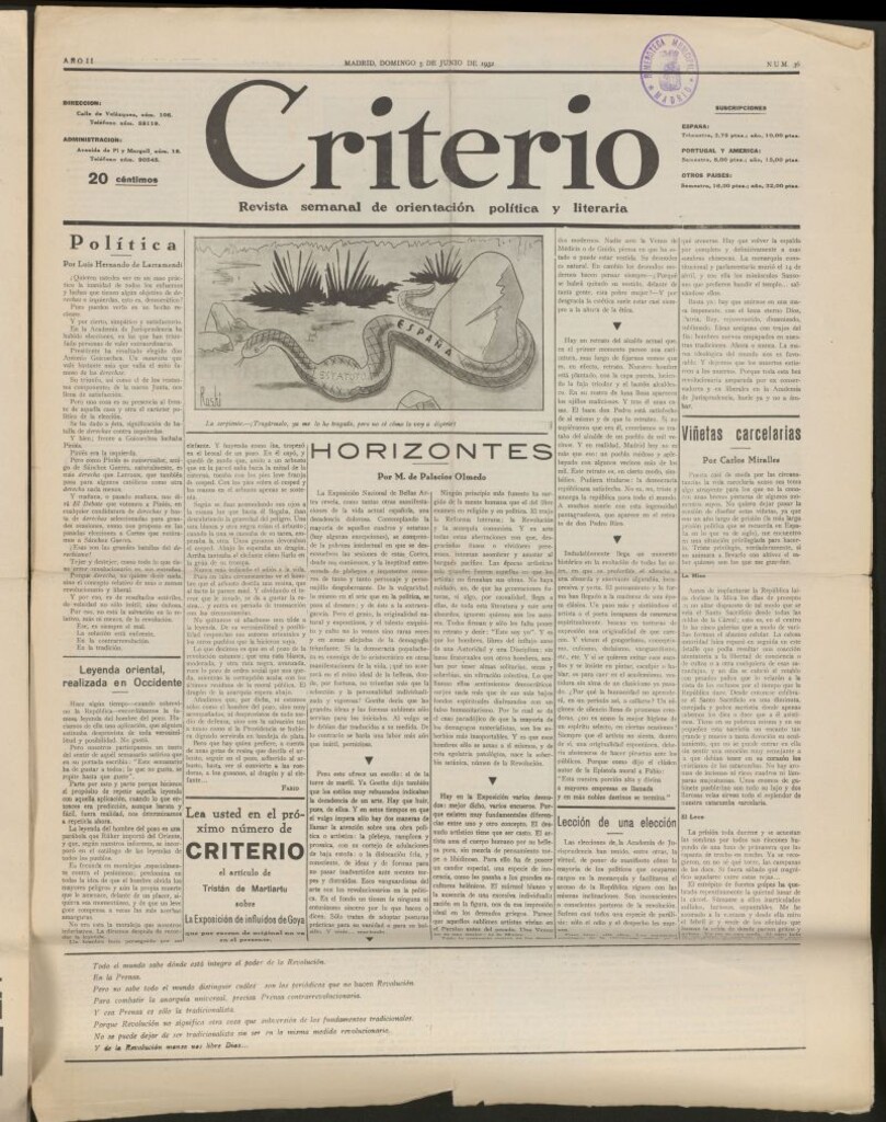 Miniatura de Criterio : revista semanal de orientación política y literaria del 5 de junio de 1932