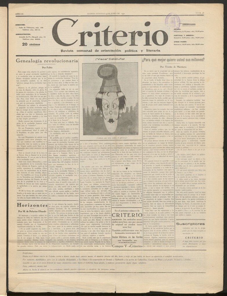 Miniatura de Criterio : revista semanal de orientación política y literaria del 19 de junio de 1932