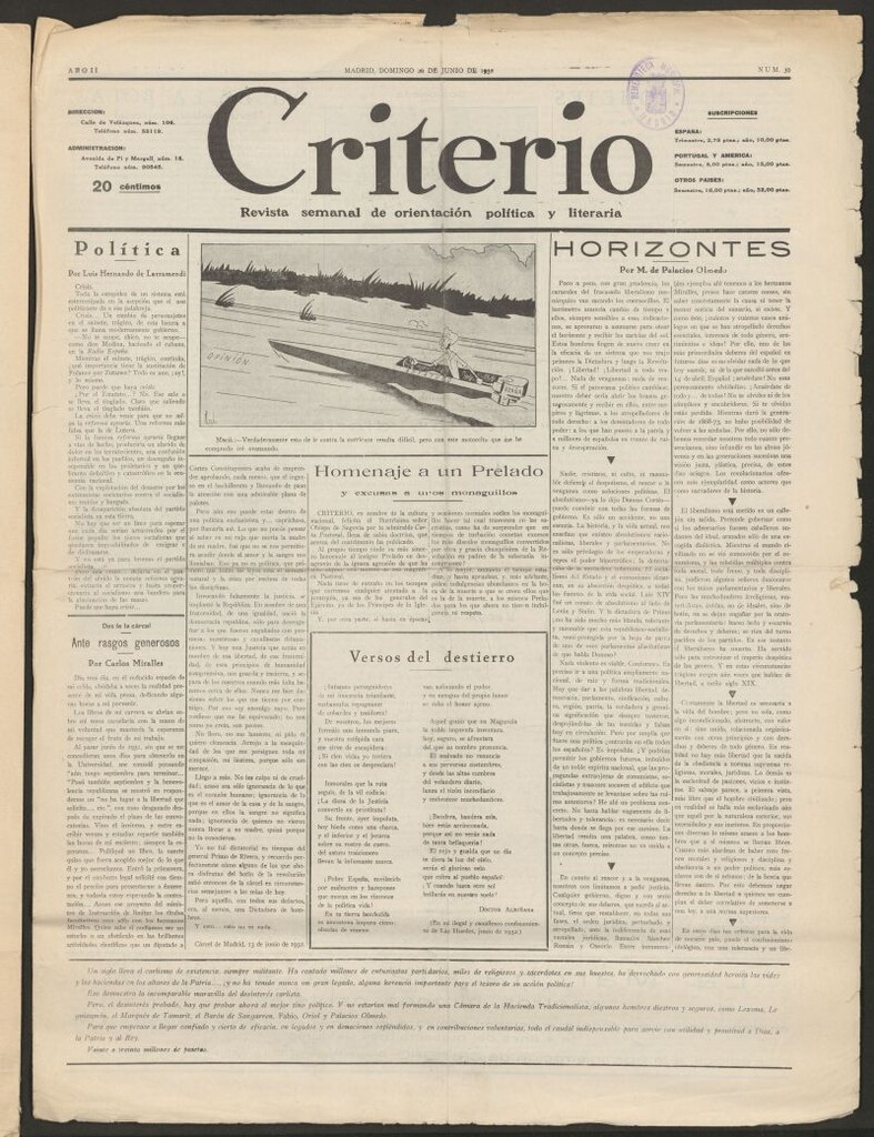 Miniatura de Criterio : revista semanal de orientación política y literaria del 26 de junio de 1932
