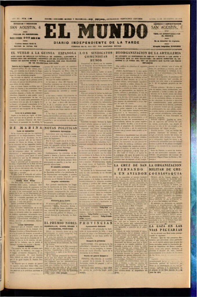 Miniatura de El Mundo del 13 de diciembre de 1926