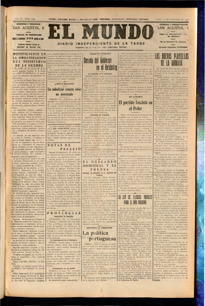 Miniatura de El Mundo del 20 de diciembre de 1926