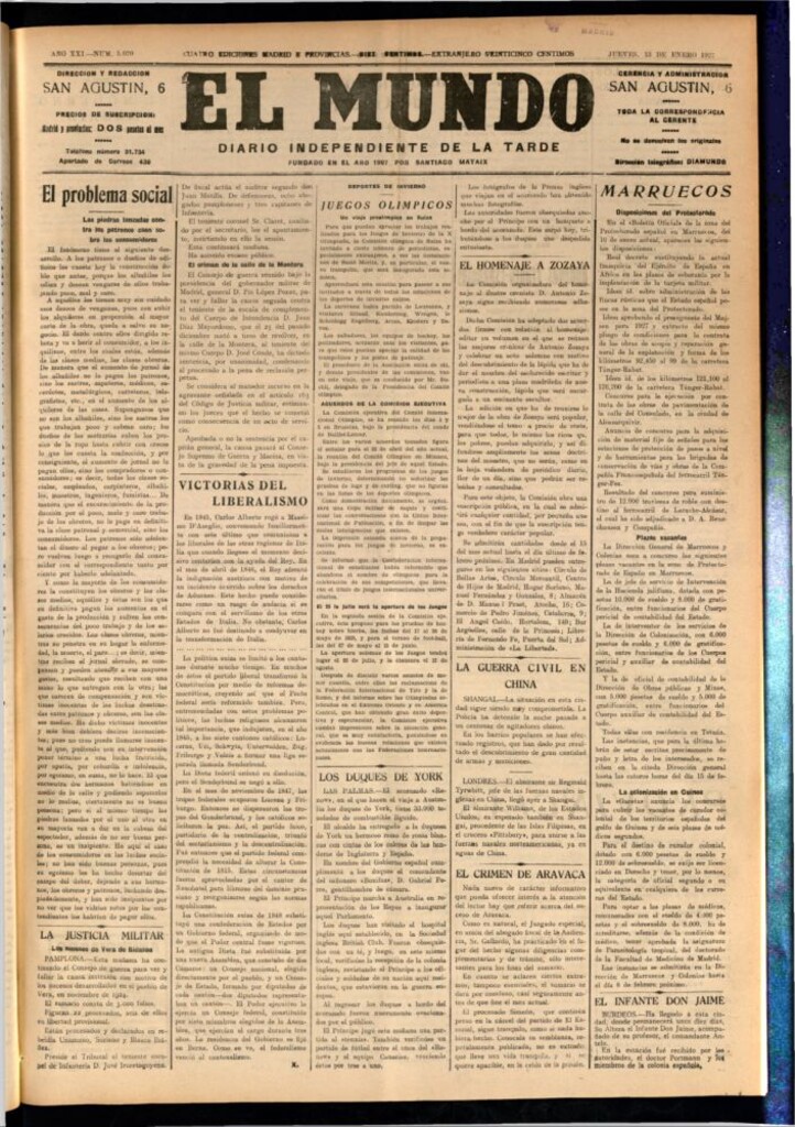 Miniatura de El Mundo del 13 de enero de 1927