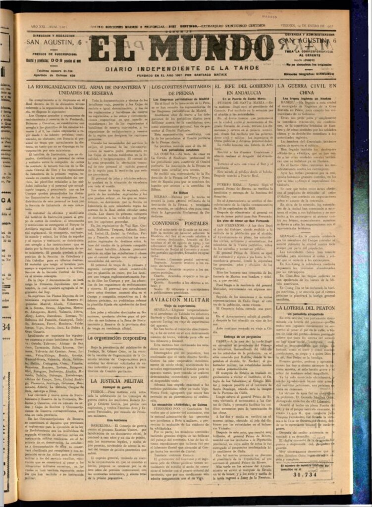 Miniatura de El Mundo del 14 de enero de 1927