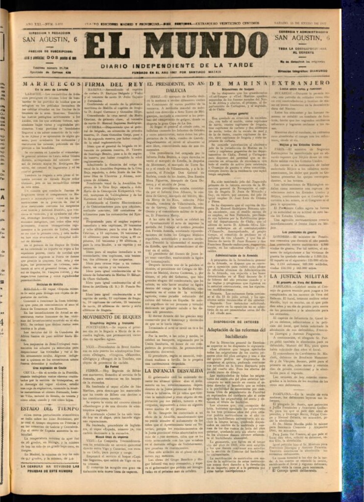 Miniatura de El Mundo del 15 de enero de 1927