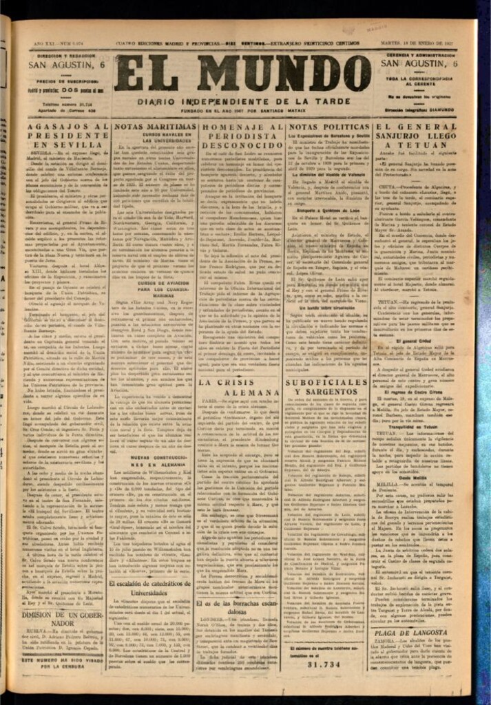 Miniatura de El Mundo del 18 de enero de 1927
