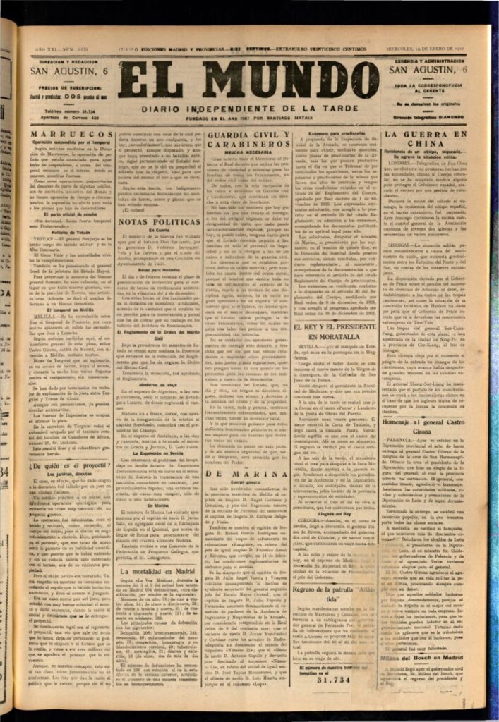 Miniatura de El Mundo del 19 de enero de 1927