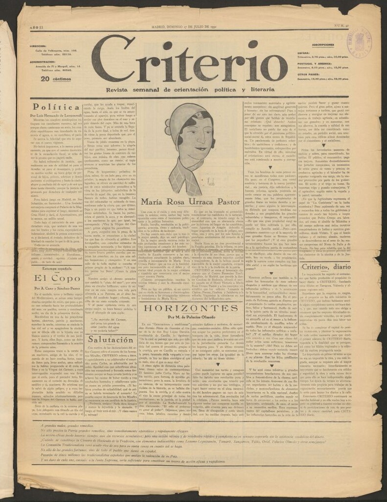 Miniatura de Criterio : revista semanal de orientación política y literaria del 17 de julio de 1932