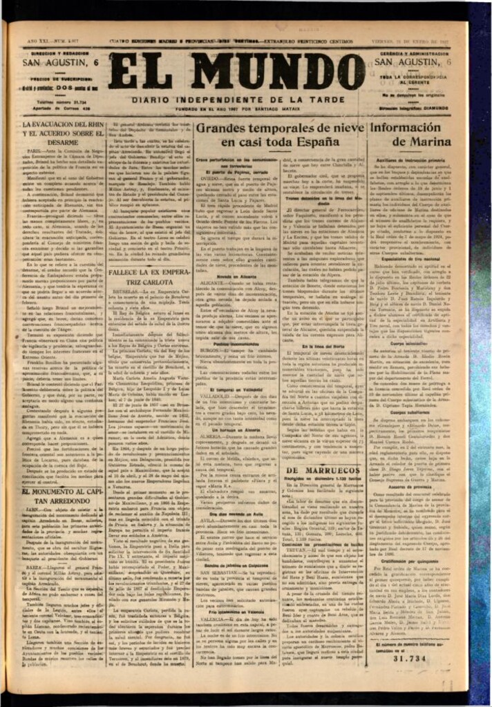 Miniatura de El Mundo del 21 de enero de 1927