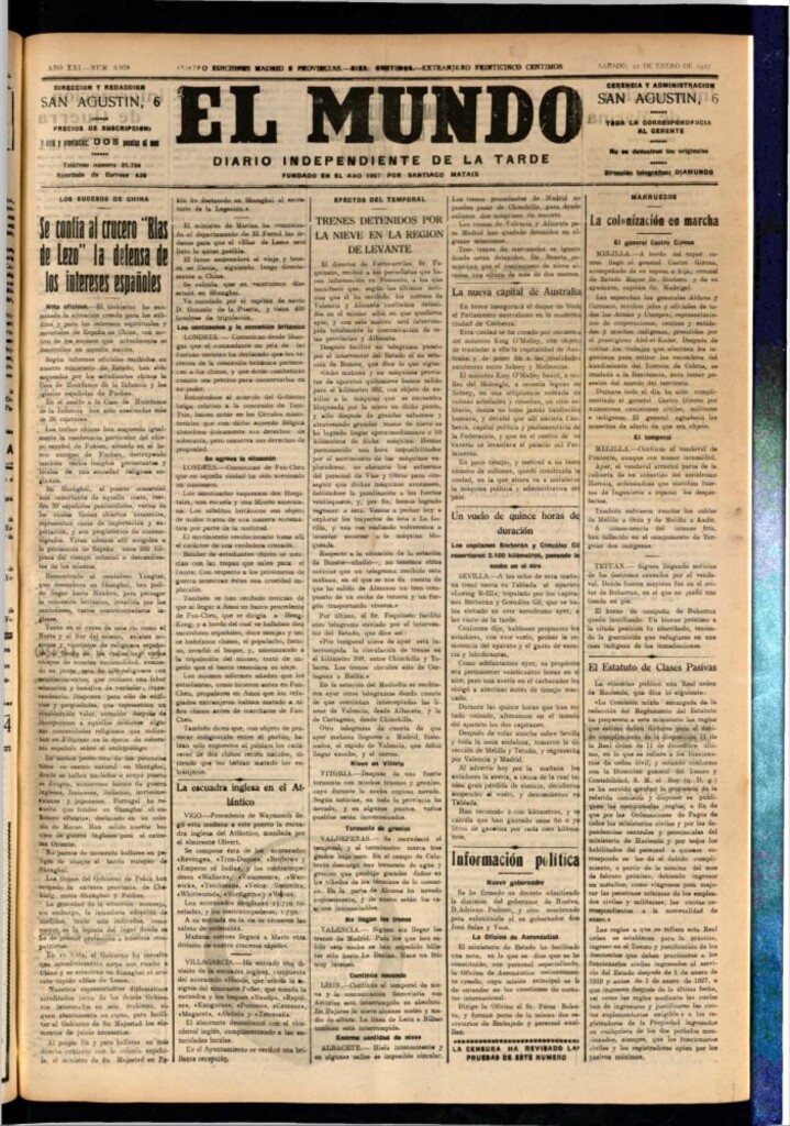 Miniatura de El Mundo del 22 de enero de 1927