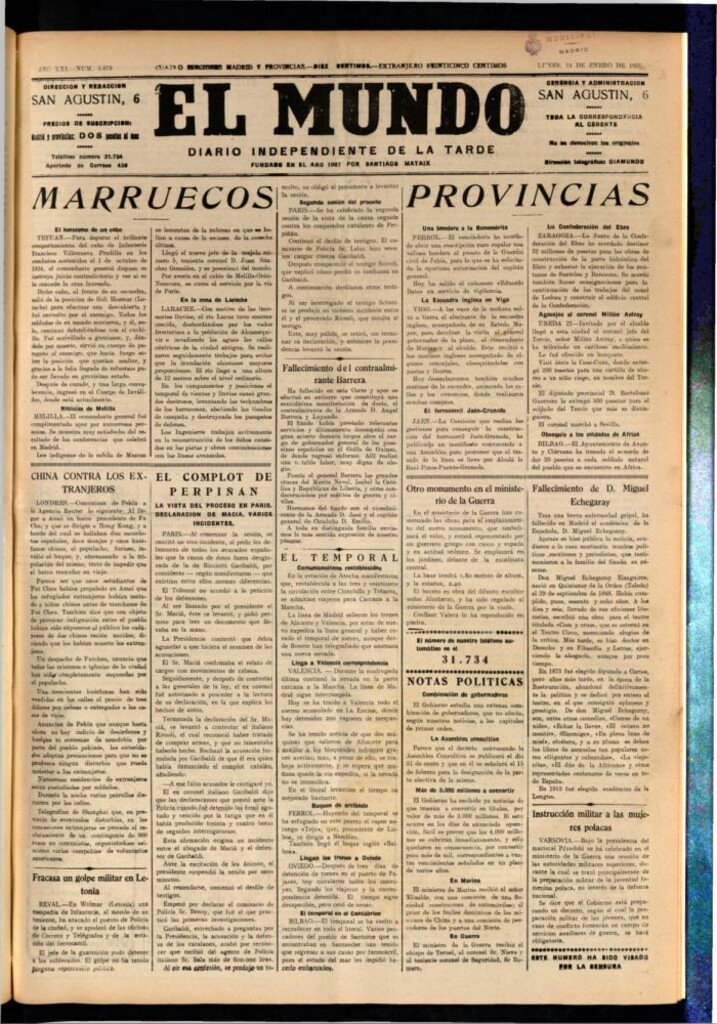 Miniatura de El Mundo del 24 de enero de 1927