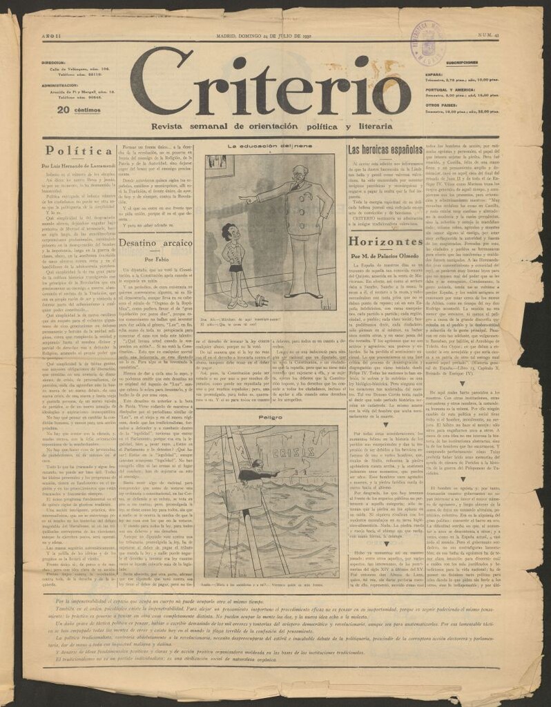Miniatura de Criterio : revista semanal de orientación política y literaria del 24 de julio de 1932