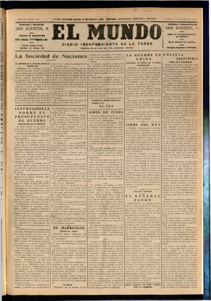 Miniatura de El Mundo del 10 de enero de 1927