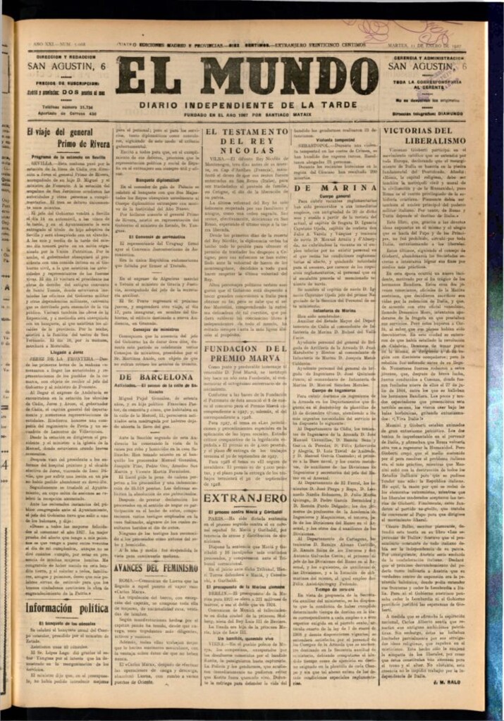 Miniatura de El Mundo del 11 de enero de 1927