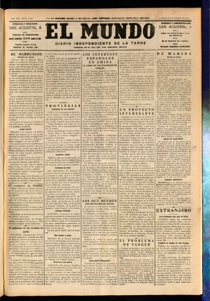 Miniatura de El Mundo del 25 de enero de 1927