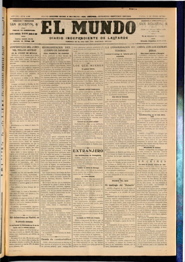 Miniatura de El Mundo del 27 de enero de 1927