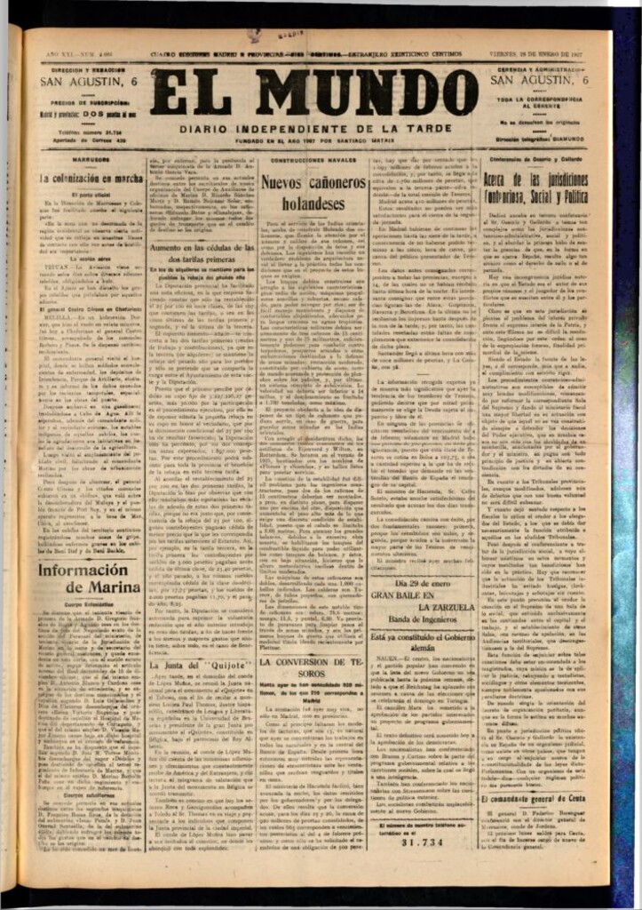 Miniatura de El Mundo del 28 de enero de 1927