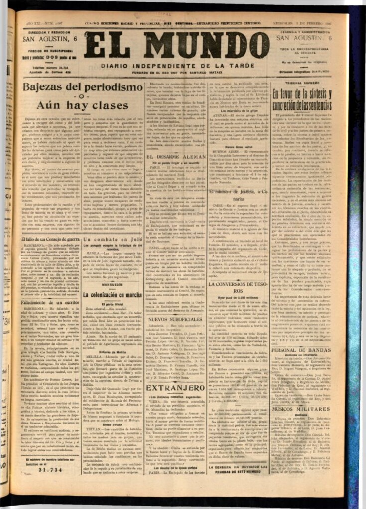 Miniatura de El Mundo del 2 de febrero de 1927
