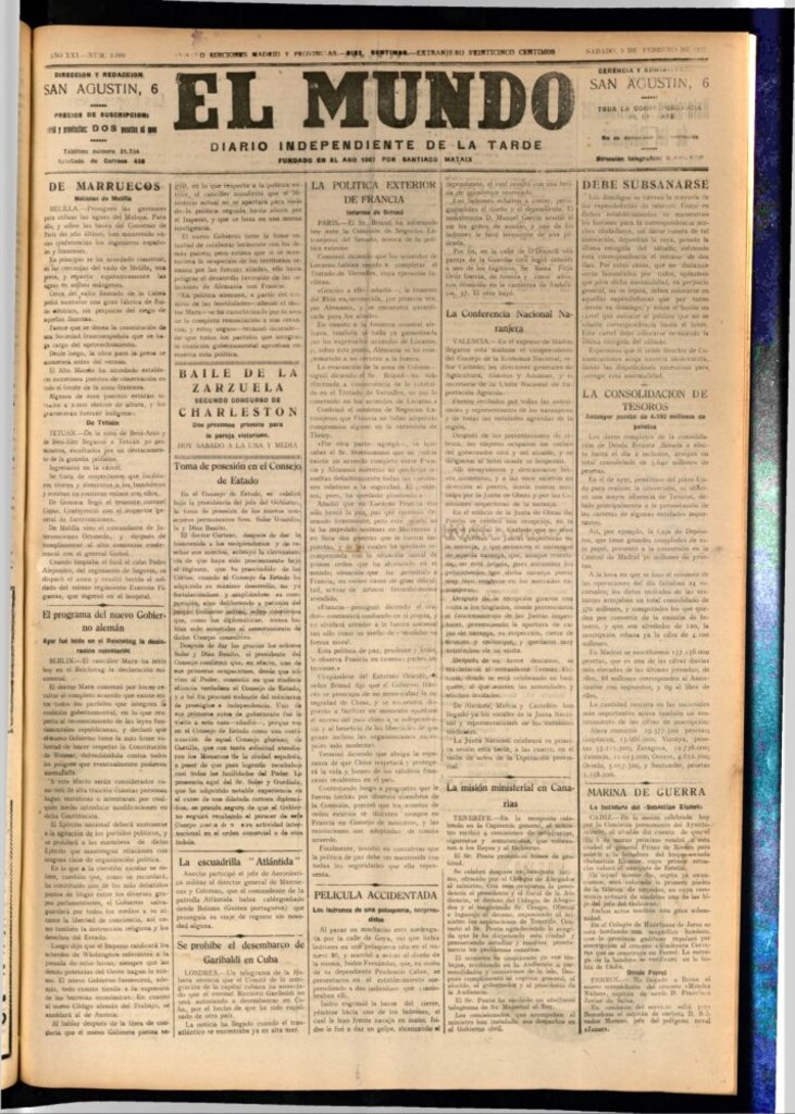 Miniatura de El Mundo del 5 de febrero de 1927