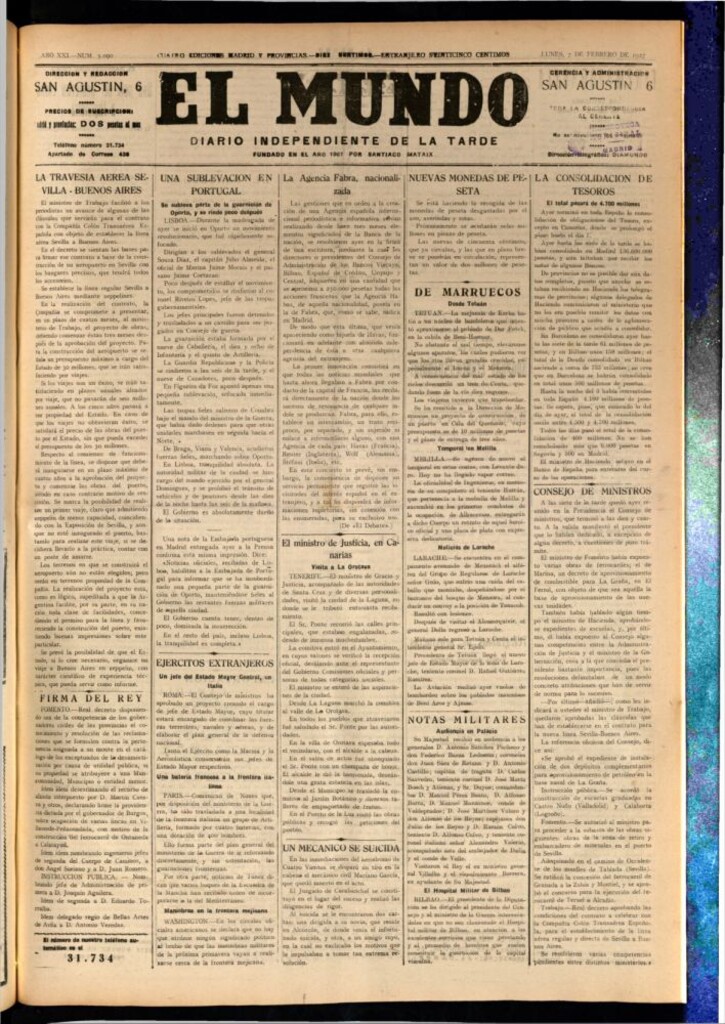 Miniatura de El Mundo del 7 de febrero de 1927