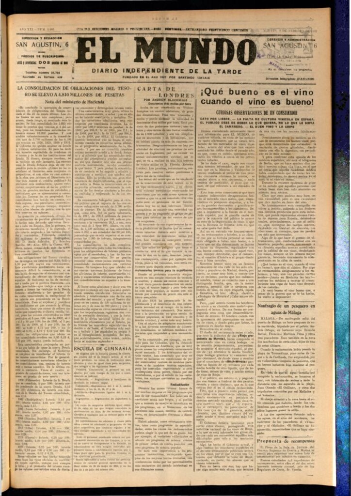 Miniatura de El Mundo del 8 de febrero de 1927