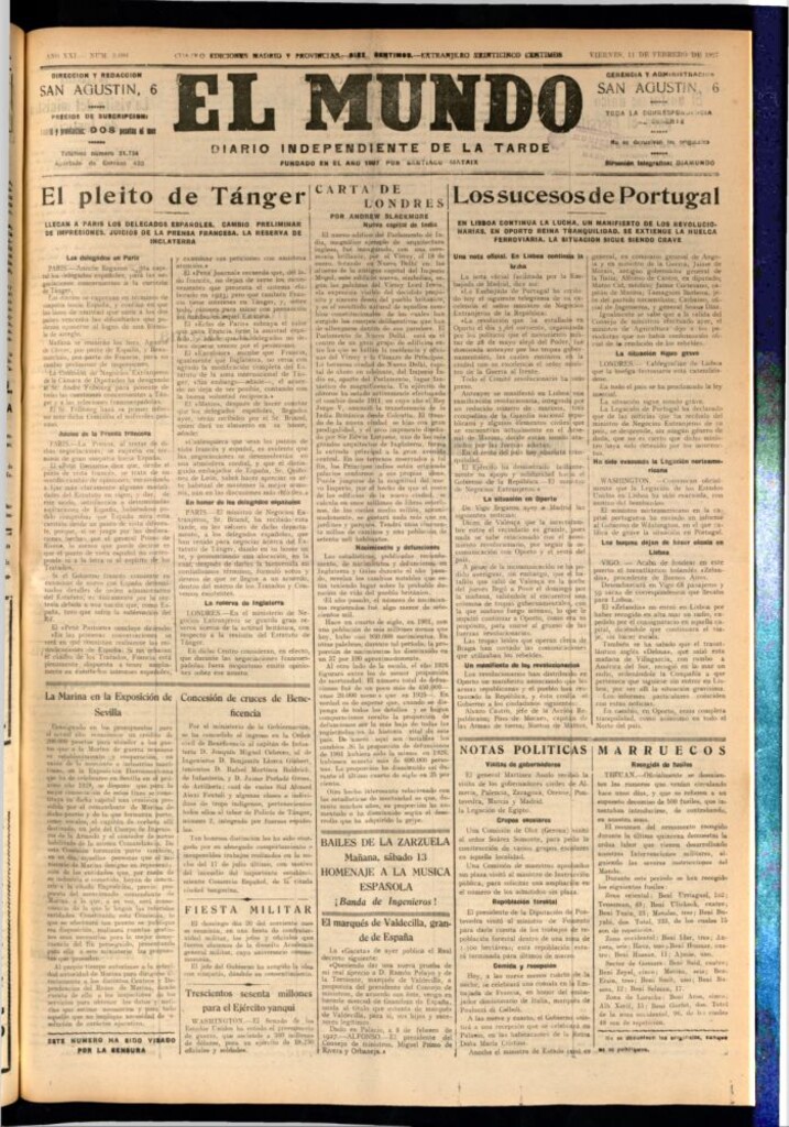 Miniatura de El Mundo del 11 de febrero de 1927