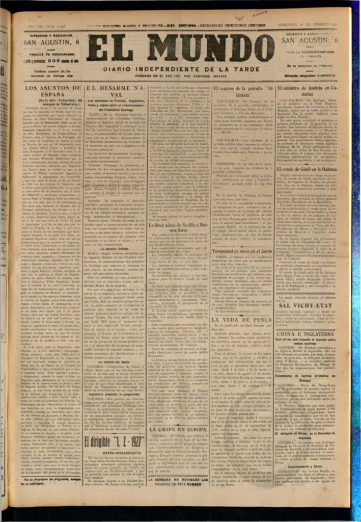 Miniatura de El Mundo del 16 de febrero de 1927