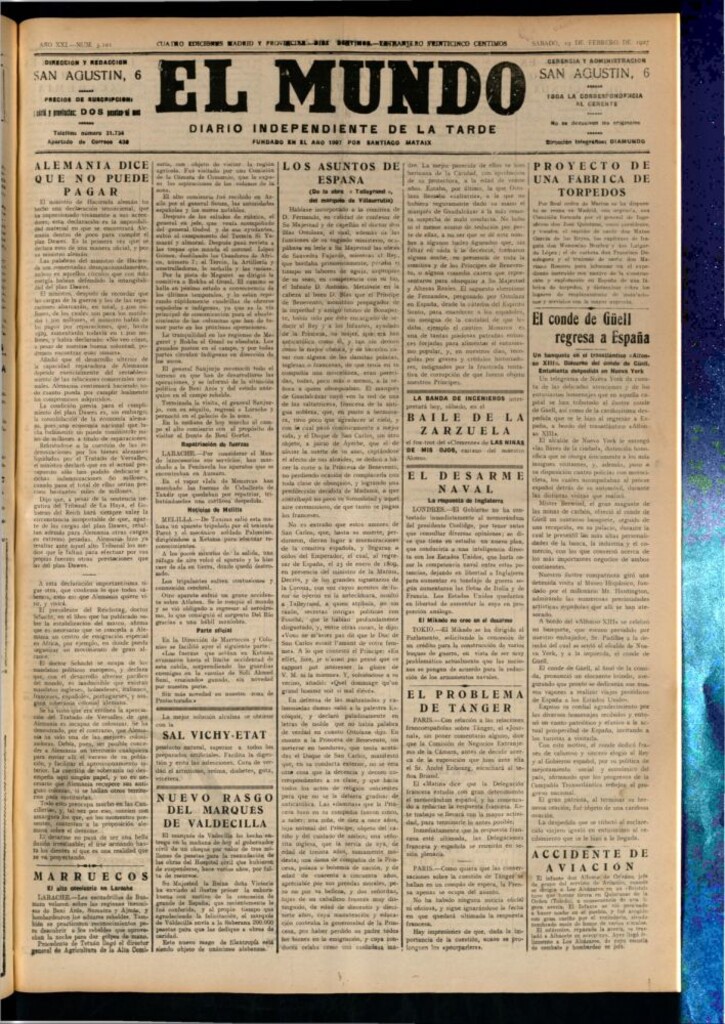Miniatura de El Mundo del 19 de febrero de 1927