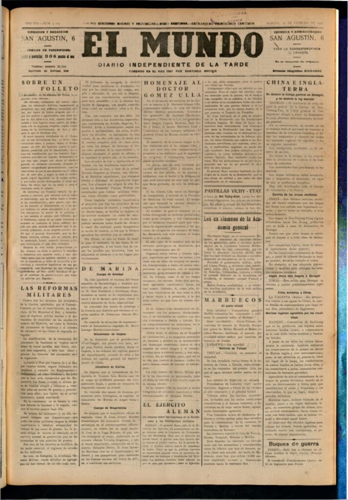 Miniatura de El Mundo del 22 de febrero de 1927