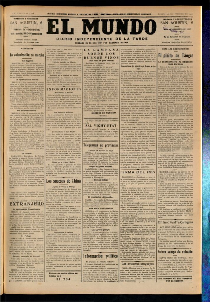 Miniatura de El Mundo del 28 de febrero de 1927