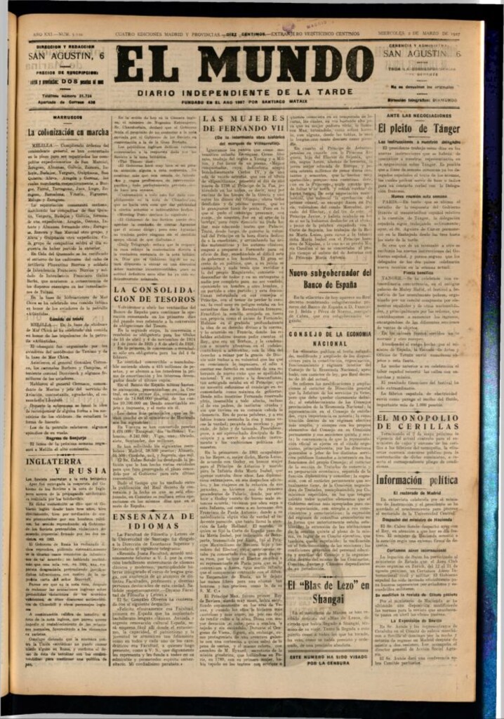 Miniatura de El Mundo del 2 de marzo de 1927