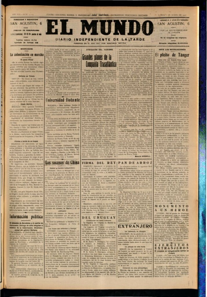 Miniatura de El Mundo del 7 de marzo de 1927