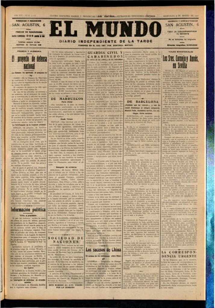 Miniatura de El Mundo del 9 de marzo de 1927