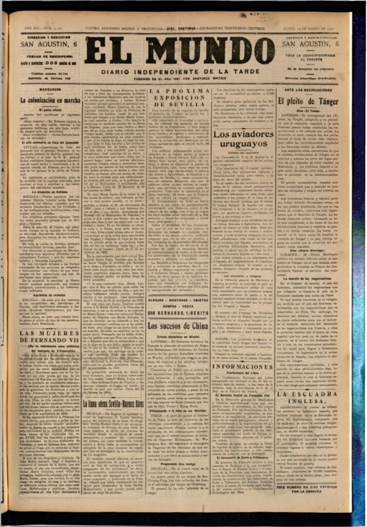 Miniatura de El Mundo del 14 de marzo de 1927
