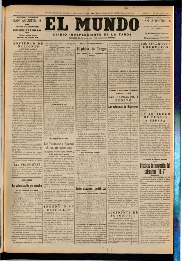 Miniatura de El Mundo del 15 de marzo de 1927