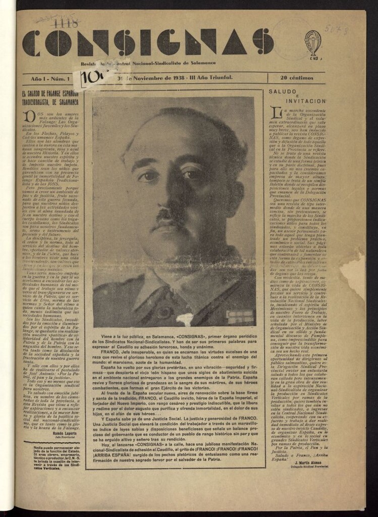 Miniatura de Consignas : revista de la Central Nacional-Sindicalista de Salamanca del 30 de noviembre de 1938