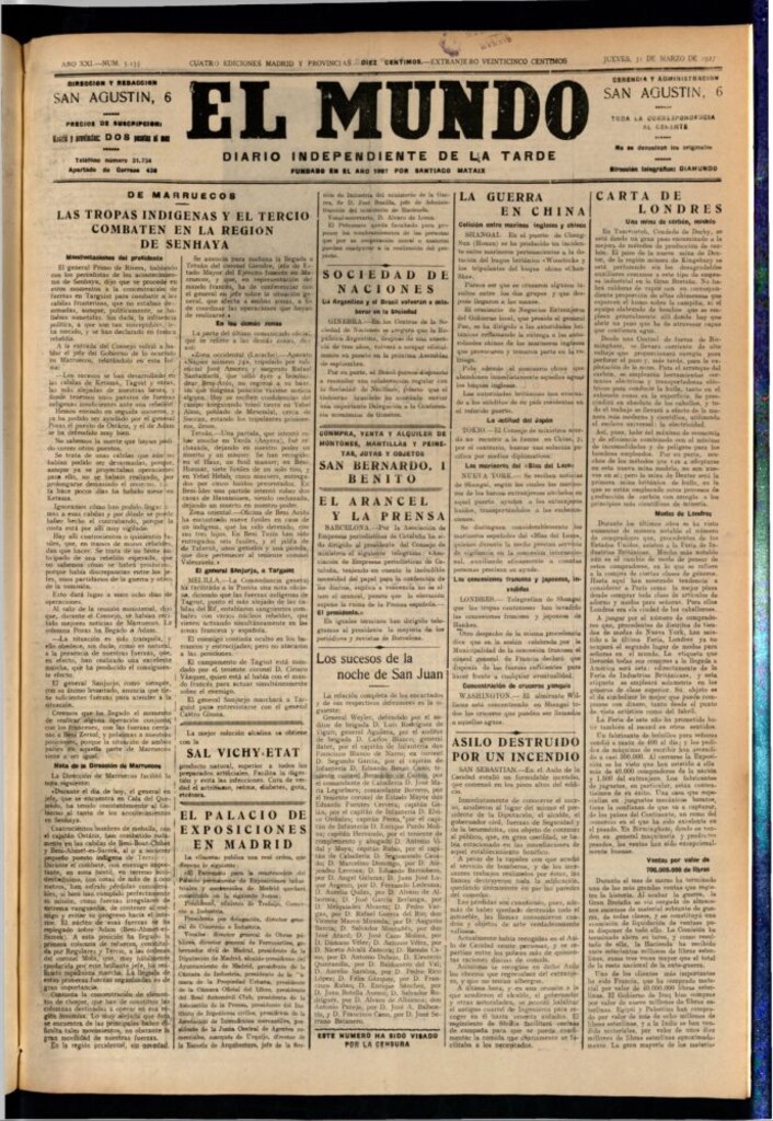 Miniatura de El Mundo del 31 de marzo de 1927