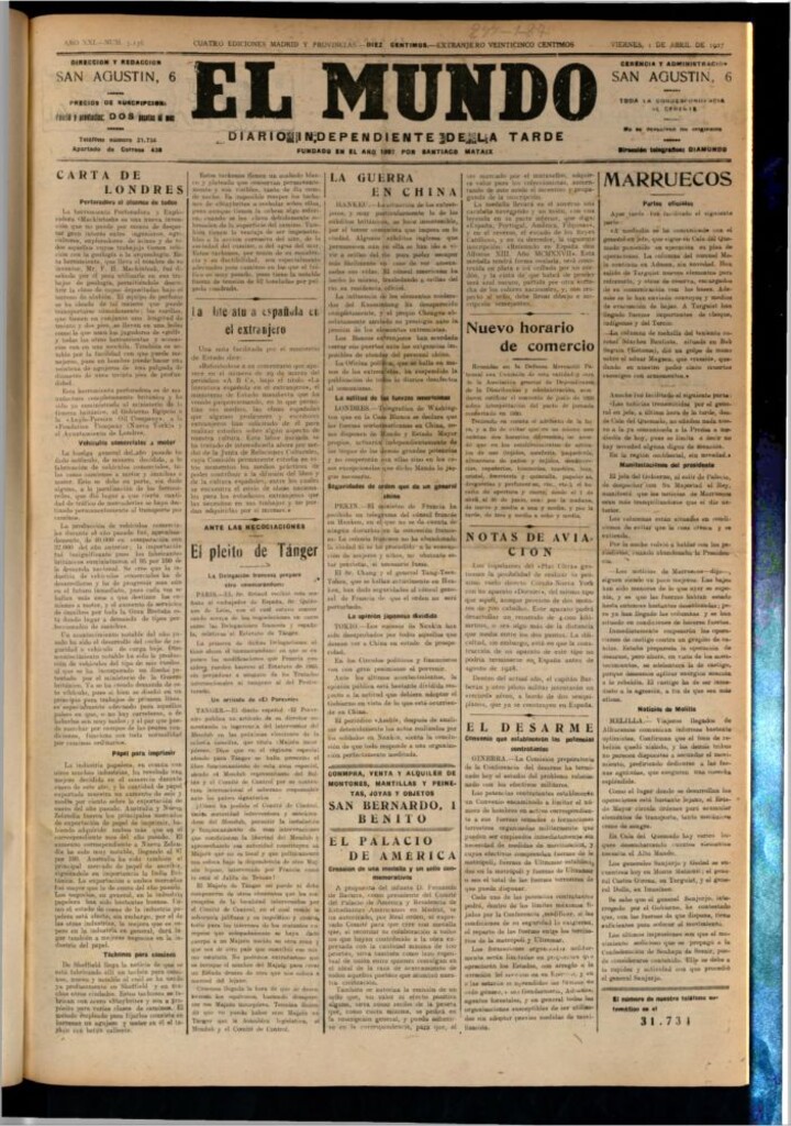 Miniatura de El Mundo del 1 de abril de 1927