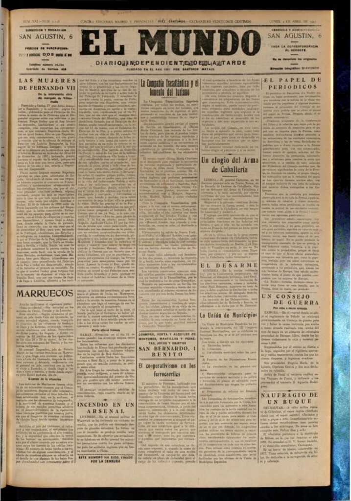 Miniatura de El Mundo del 4 de abril de 1927