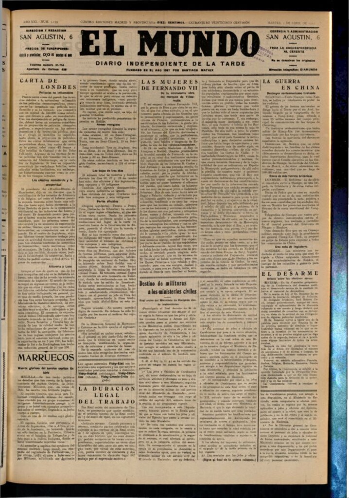 Miniatura de El Mundo del 5 de abril de 1927