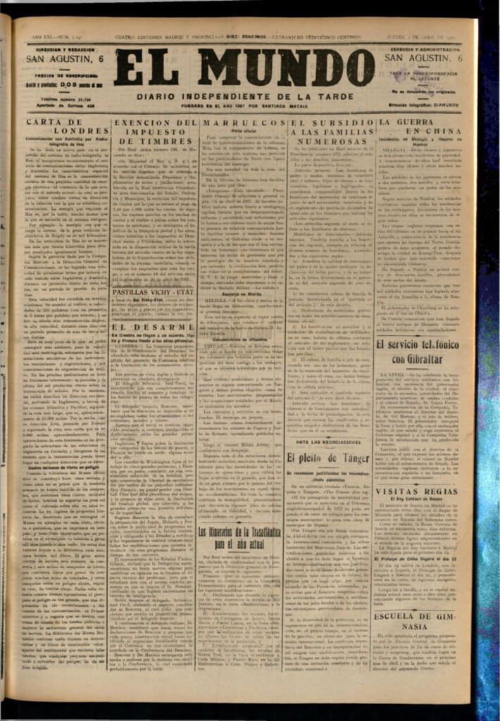 Miniatura de El Mundo del 7 de abril de 1927