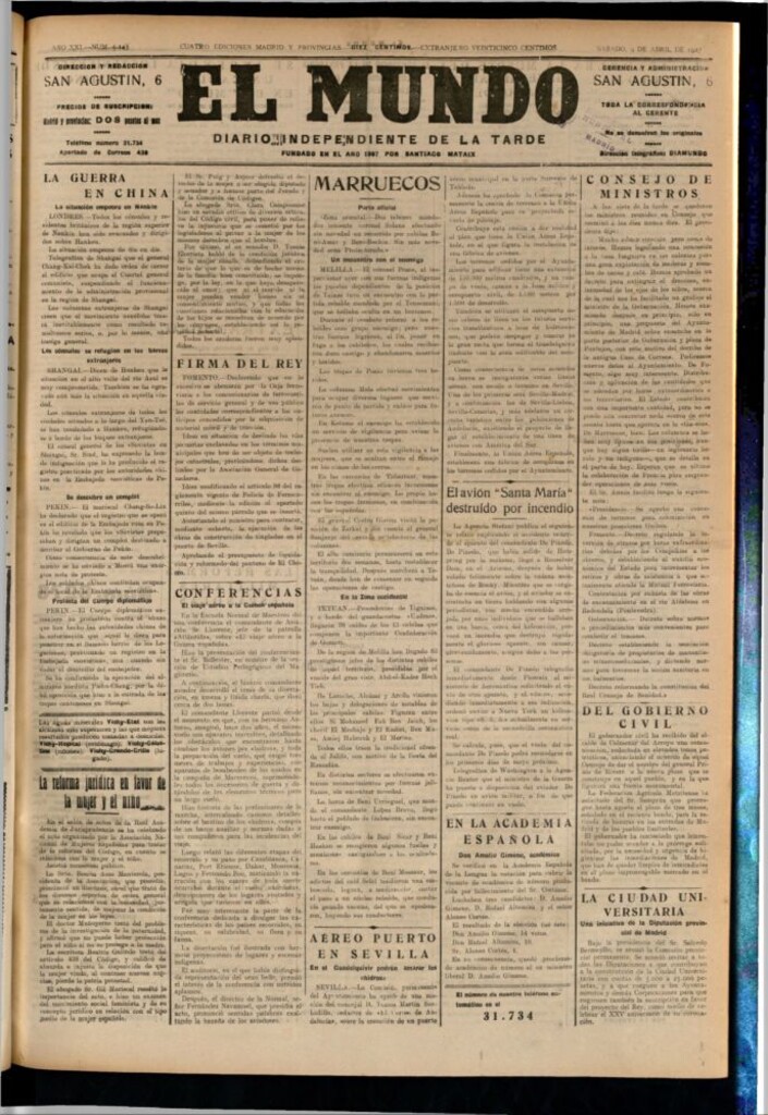 Miniatura de El Mundo del 9 de abril de 1927