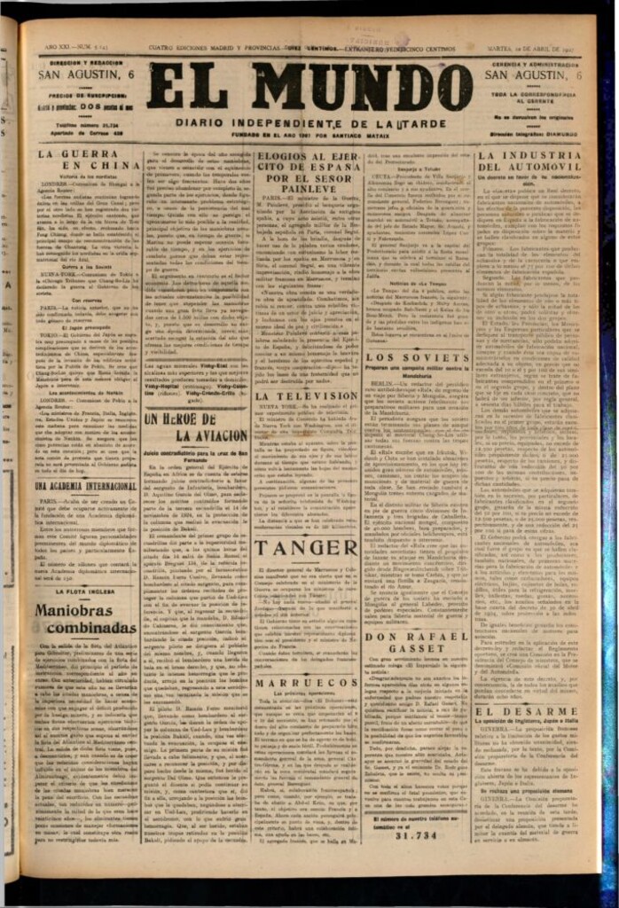 Miniatura de El Mundo del 12 de abril de 1927
