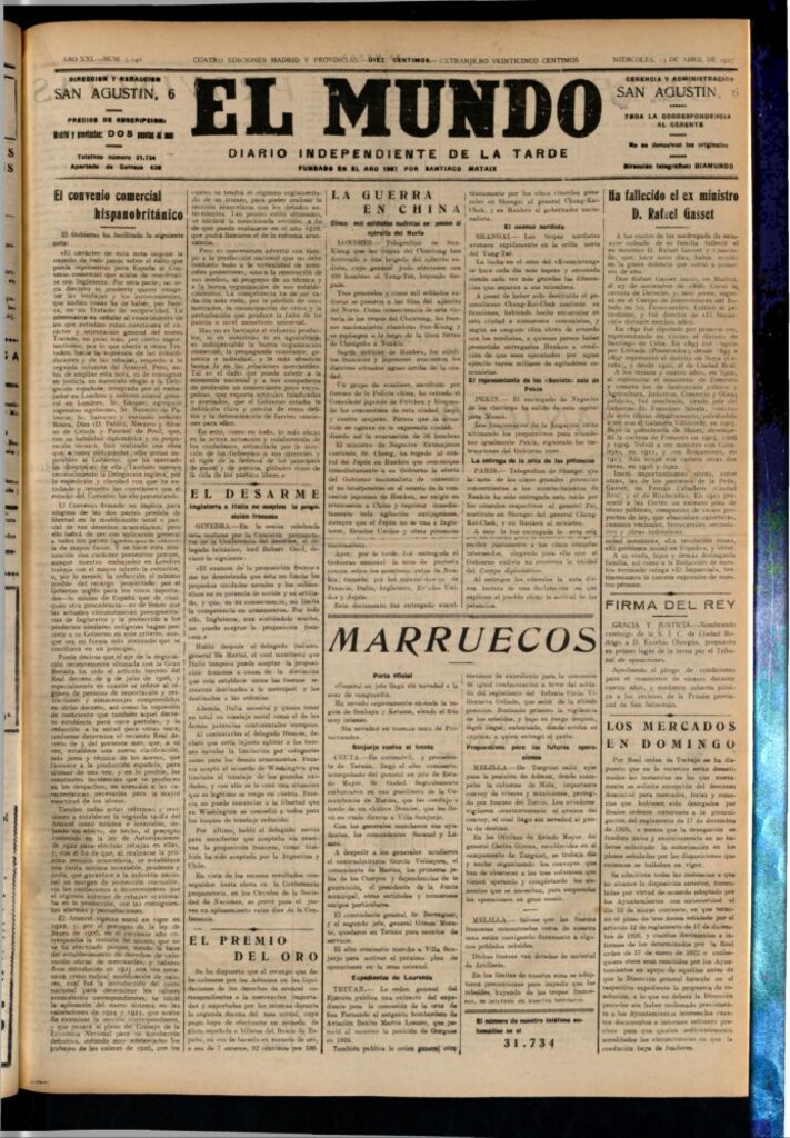 Miniatura de El Mundo del 13 de abril de 1927