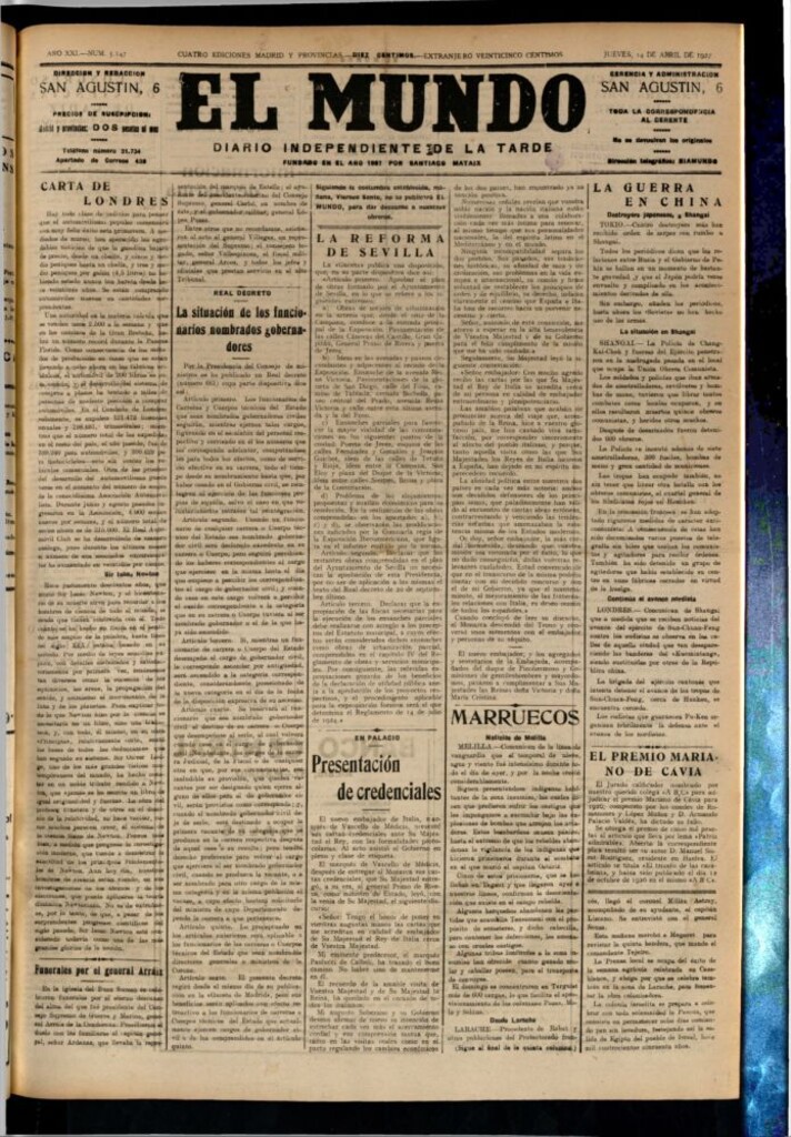 Miniatura de El Mundo del 14 de abril de 1927