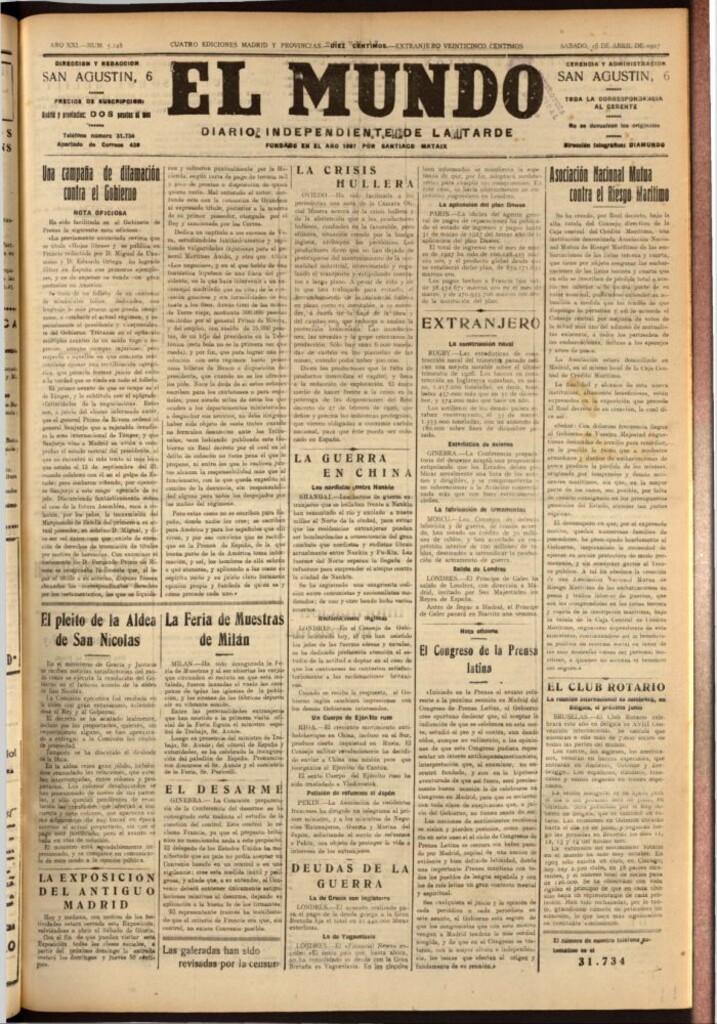 Miniatura de El Mundo del 16 de abril de 1927